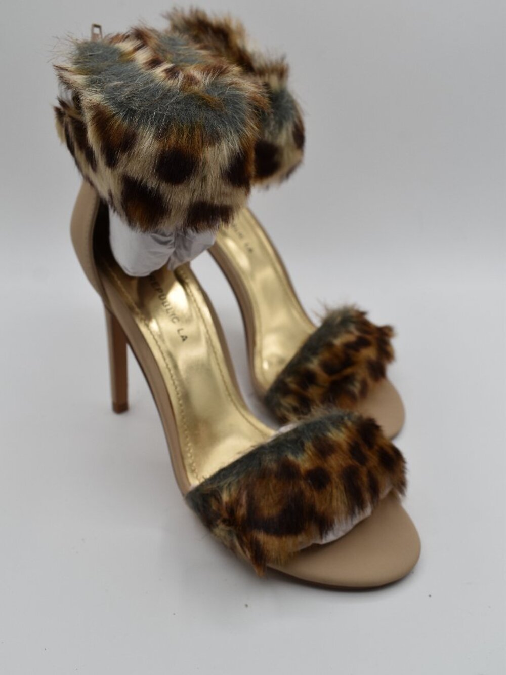 NIB 7.5 Nude Leopard Faux Fur Stiletto Heels Shoe Republic LA Merci